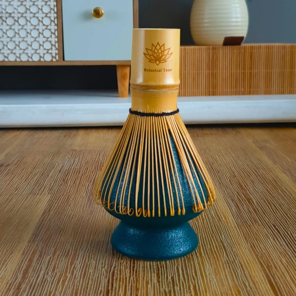 Teal Matcha Whisk Holder 12 Bamboo Whisk & Blue Holder